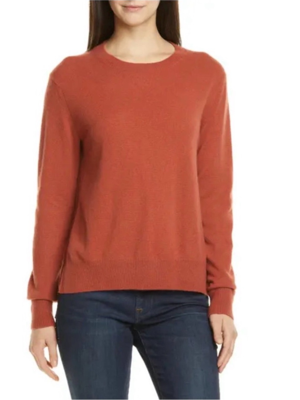 Vince Cashmere Step Hem Crewneck Long Sleeve Sweater in Spice Sz S